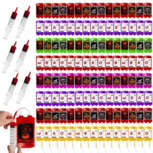 mgparty 120 packs halloween blood bags for drink, halloween party decoration, reusable blood bags drinks pouches juice containers for hallowen theme party (120pcs bags, 120 clips, 6 syringes)