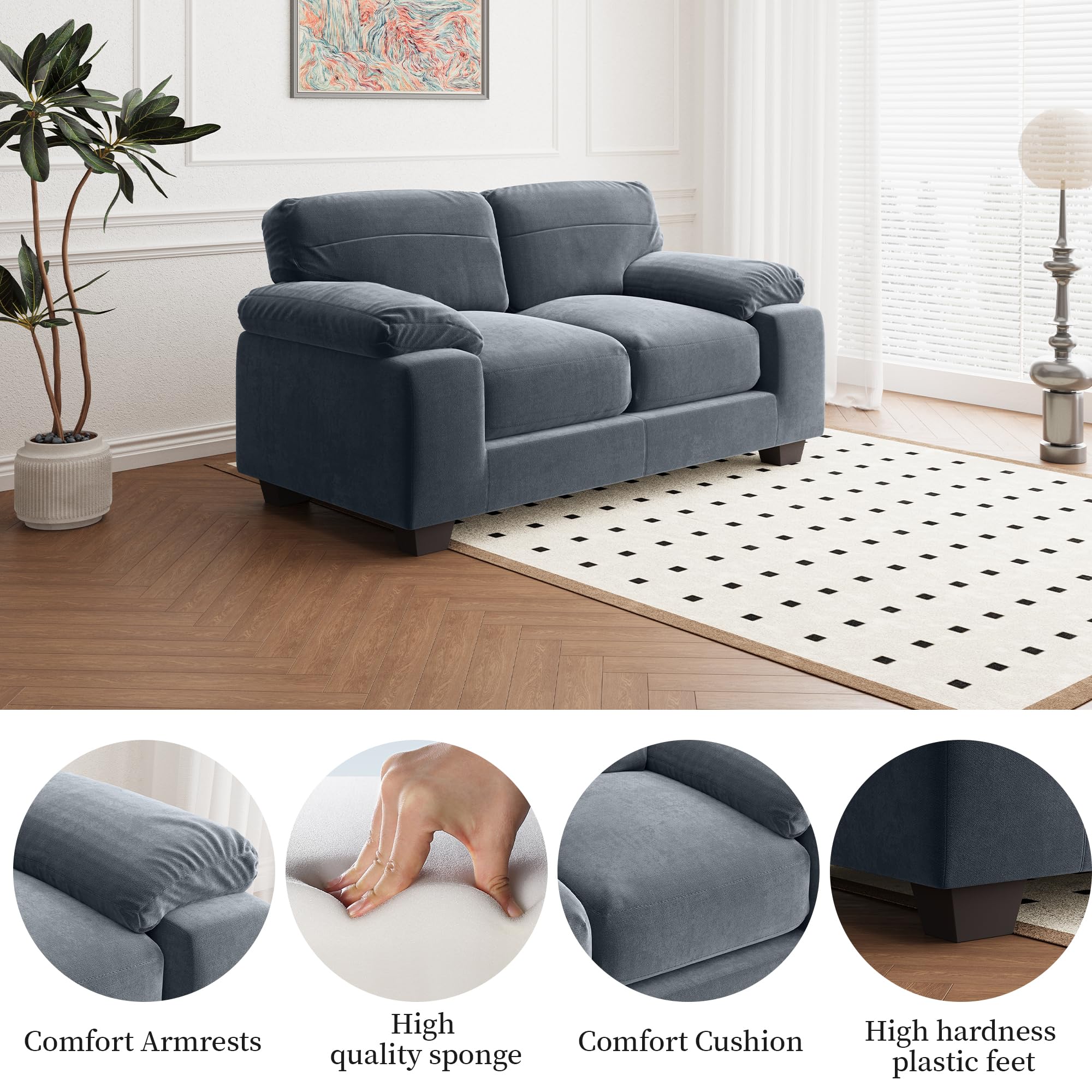 HIPIHOM 59.1 Inch Sofa, Comfy Sofa Couch with Extra Deep Seats, Modern Sofa- 2 Seat Sofa, Couches for Living Room Bedroom Guest Room Apartment Resistant Studio Dorm, Lounge, Grey Fabric, Small