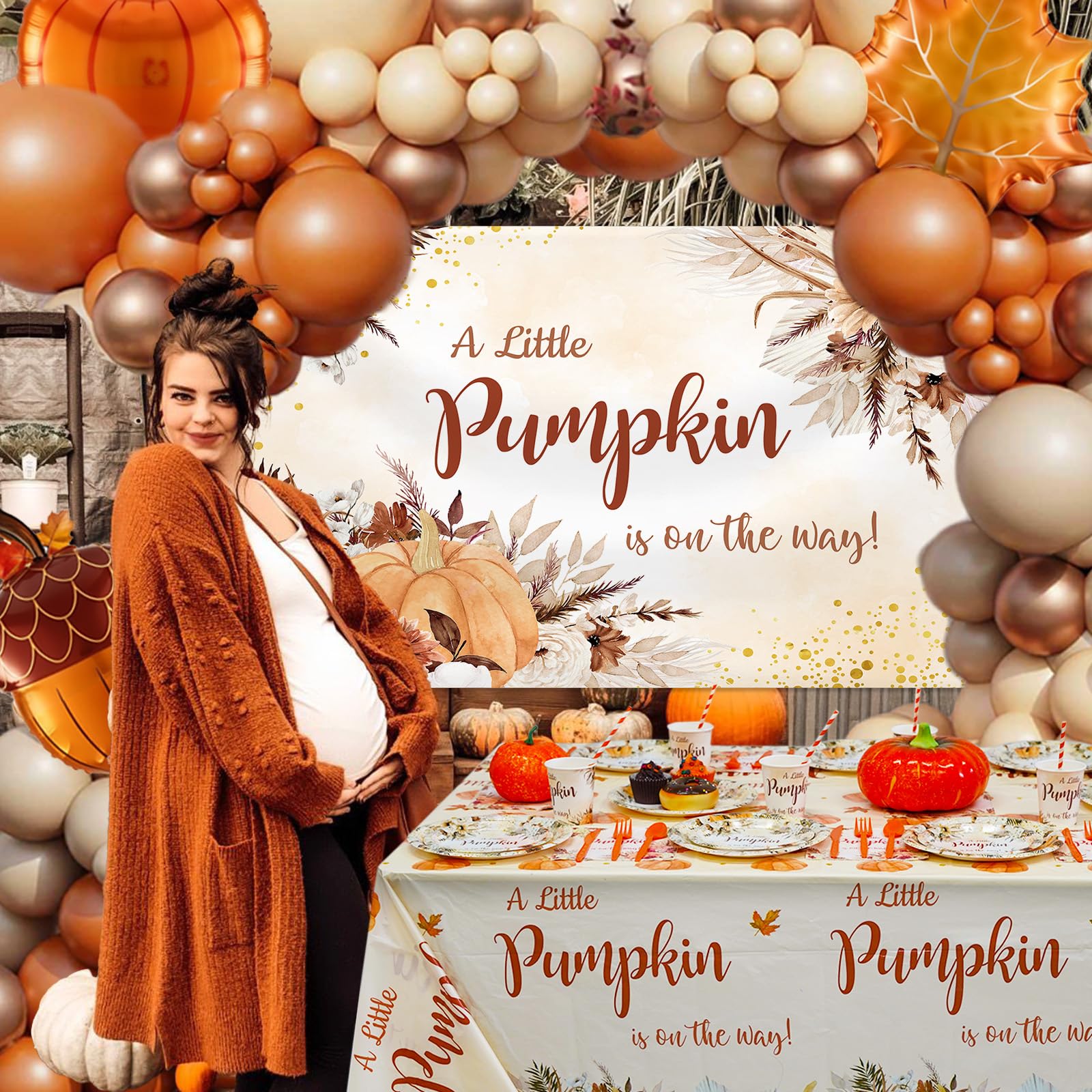 MEHOFOND Fall Boho Little Pumpkin Baby Shower Party Plastic Tablecloth Autumn Disposable Party Tablecloths A Little Pumpkin is on The Way Pumpkin Thanksgiving Party Decorations Tablecloth 3 PCS