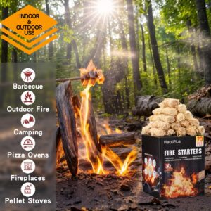 Heatplus Fire Starter -70 Pcs Fire Starters for Campfires, Fireplace, Grill, Wood & Pellet Stove, Fire Pit, BBQ, Survival, ooni Pizza Ovens, Water Resistant and Odorless Safe for Indoor/Outdoor Use