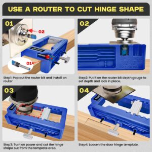 TIHCXNY (Blue) Door Hinge Mounting Kit, Door Hinge Clip, Door Hinge Mortise, Door Hinge Router Template fits 3" to 5" Length and 90 Degree Angle, 1/4" or 5/8" Thickness Door Hinges.