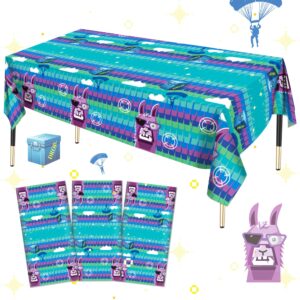 haxpacal llama theme party tablecloth 3 pcs, plastic disposable video games table cover for game fans birthday party decorations supplies, 86.6 x 51.2in