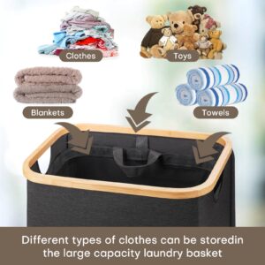 JUNGYOON Laundry Basket with Lid 100L (26.4 Gal) Large & Tall Collapsible Laundry Basket, Removable Laundry Bag Easy to Carry for Bedroom, Bathroom, Dorm, Laundry Room,Toys, Black