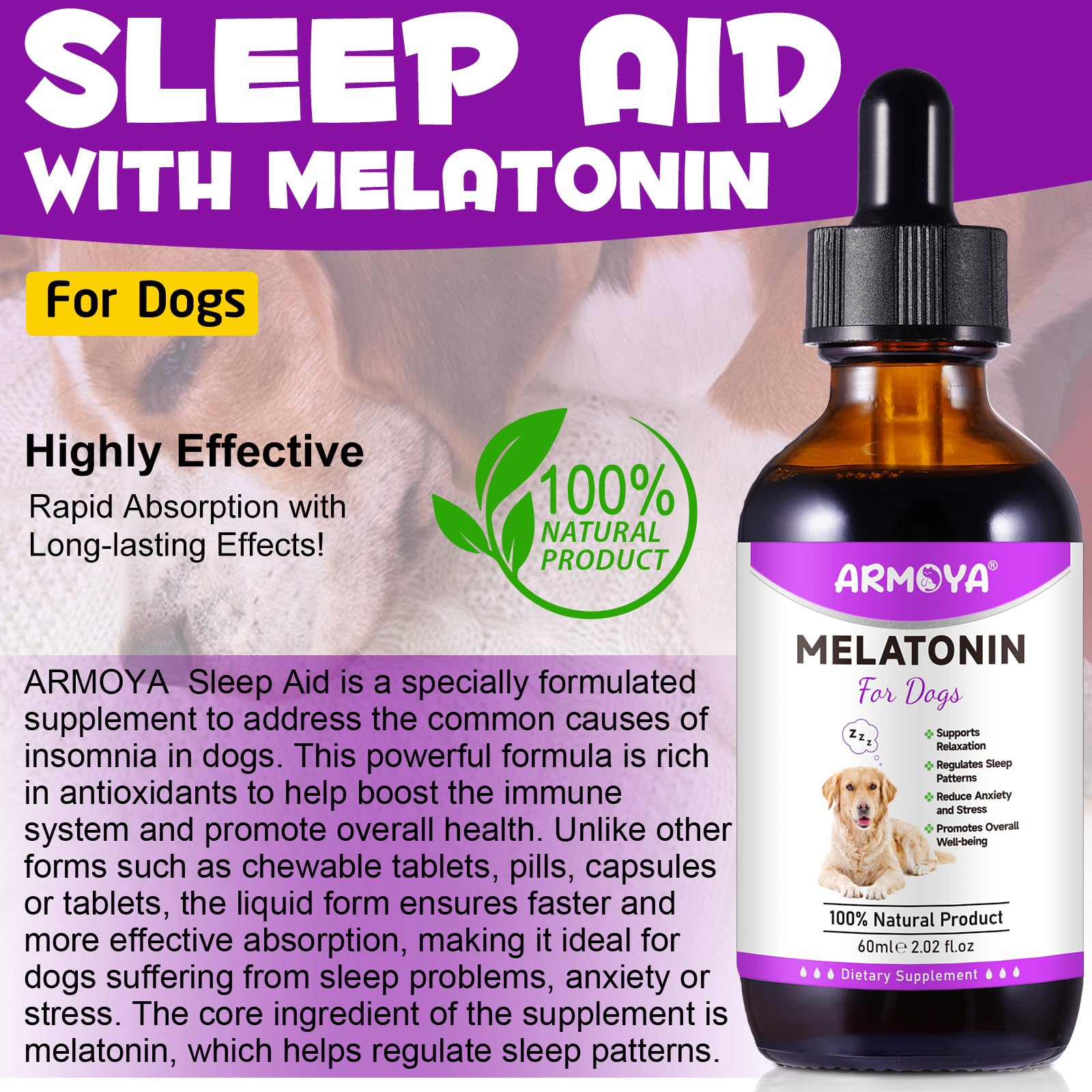 Melatonin for Dogs - Dog Melatonin - Dog Melatonin for Small Dogs - Cat Melatonin - Anxiety & Stress Relief - Promote Relaxation & Deep Sleep for Cat & Dog