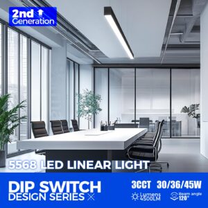 Barrina 5568 DIP Switch Series 4FT LED Linear Light, 2nd-Generation, Seamless Connection, 30/36/45W, Color Changeable 2700K/4000K/5000K, Dimmable Light Fixture for Office and Shop, Black, 4 Packs