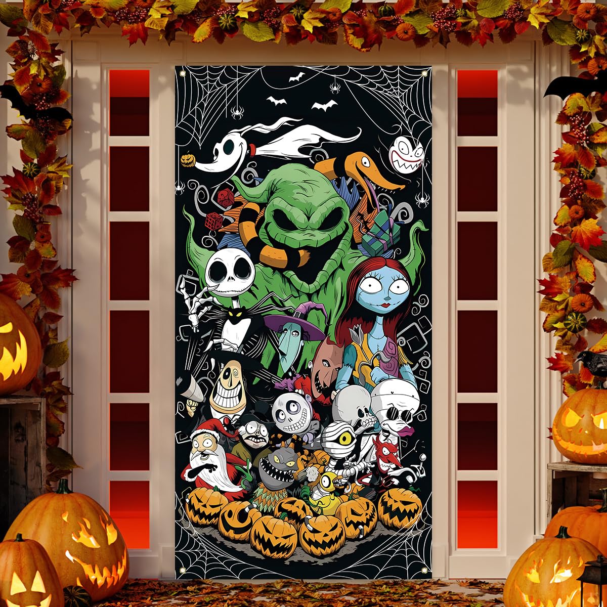 Halloween Decorations Christmas Nightmare Before Door Cover Jack Sally Gothic Banner Day of The Dead Halloween Decorations for Home Party