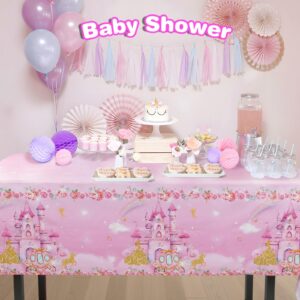 DYLZB 3PCS Pink Princess Party Tablecloths, Princess Castle Theme Party Table Cover for Girl Birthday Party Decorations, Baby Shower Supplies, 54 x 108inch