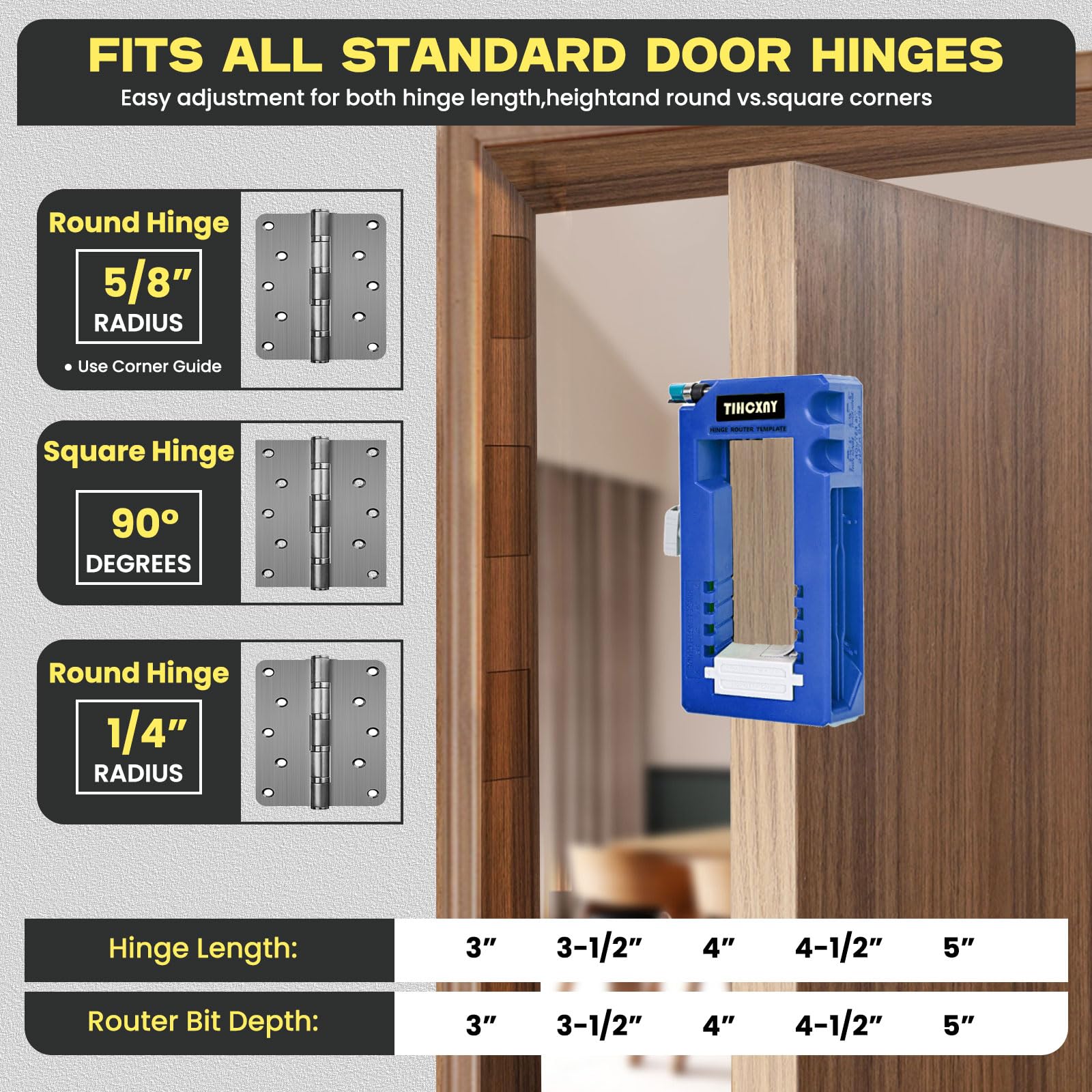 TIHCXNY (Blue) Door Hinge Mounting Kit, Door Hinge Clip, Door Hinge Mortise, Door Hinge Router Template fits 3" to 5" Length and 90 Degree Angle, 1/4" or 5/8" Thickness Door Hinges.