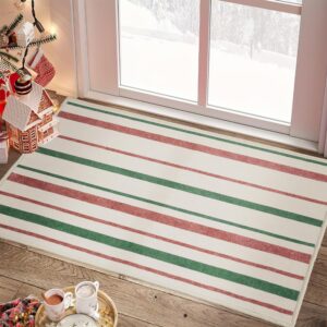 ryb home 2x3 christmas enterway rug for kitchen bathroom, small washable soft area rug for hallway, none slip thin door mat with rubber backing for font door foyer, 2x3 ft, green & red