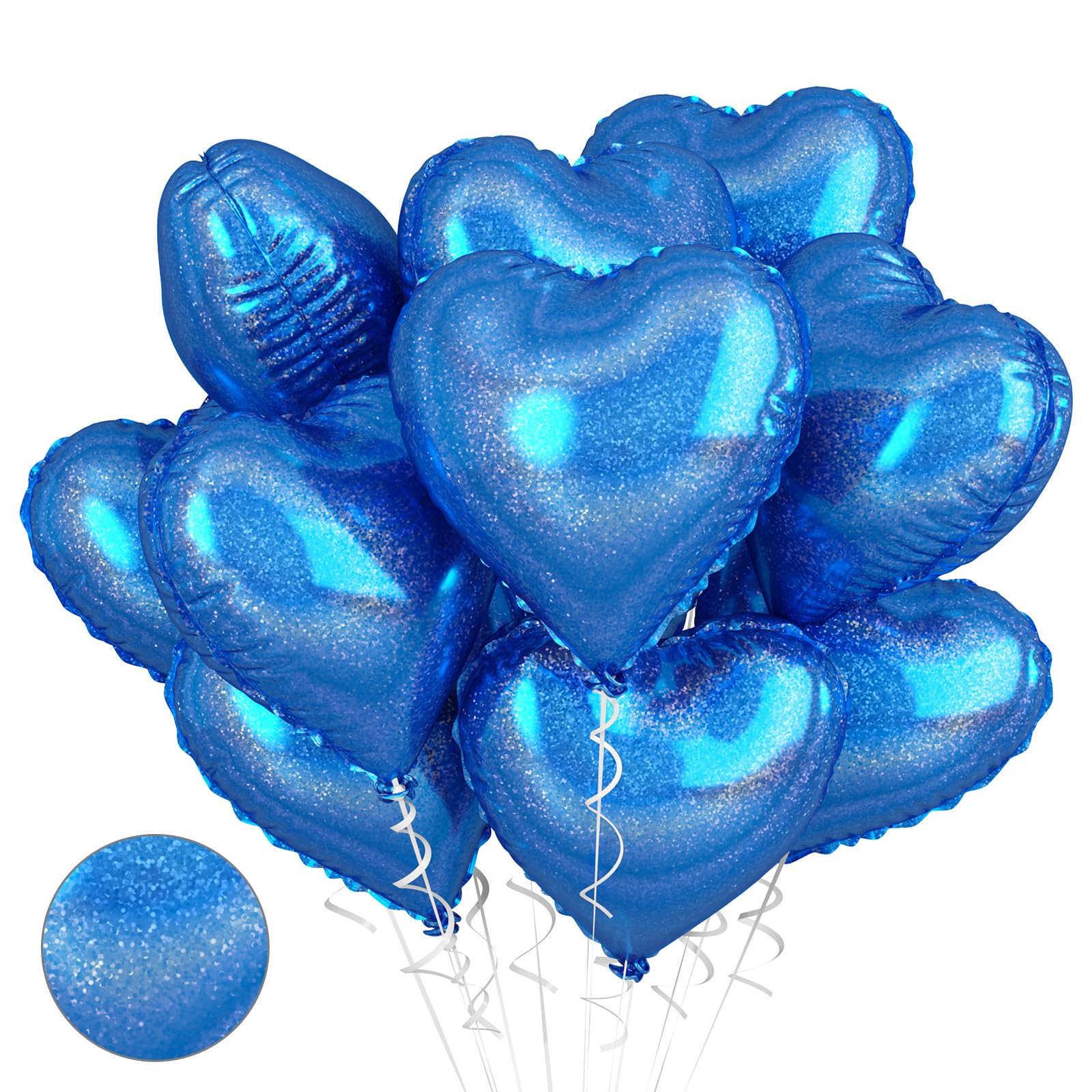 Biapian Dark Blue Heart Balloons, 10PCS Glitter Blue Heart Shape Balloons, 18inch Love Foil Balloons Helium for Boys Men Valentines Day, Graduation, Wedding, Brithday, Baby Shower Party Decorations