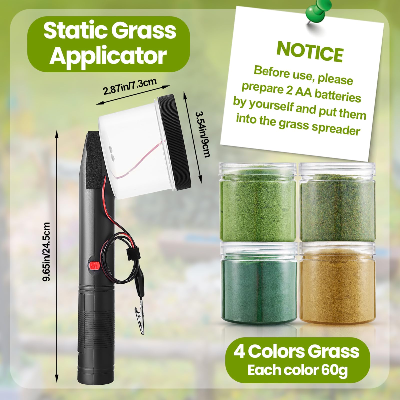 Tioncy Static Grass Applicator Mini Static Grass Flocking with 4 x 60G Colors Grass ABS Applicator with Anti Slip Handle Flocking Kit for DIY Scenic Modelling Sand Table Miniatures Landscape Craft