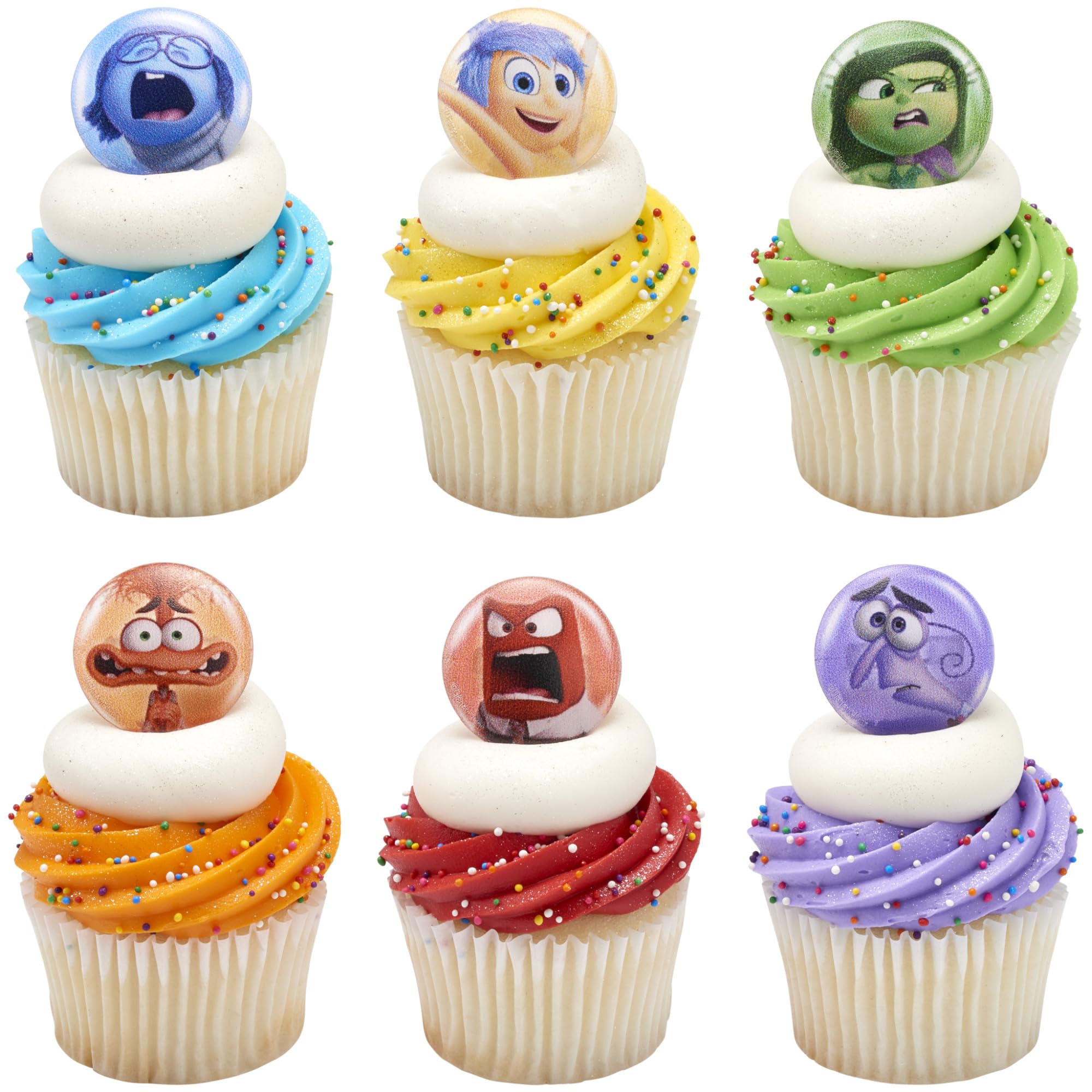 DecoPac Disney & Pixar's Inside Out 2 Bursts of Emotion Rings, Multicolored Cupcake Decorations, Food Safe Cupcake Toppers – 24 Pack