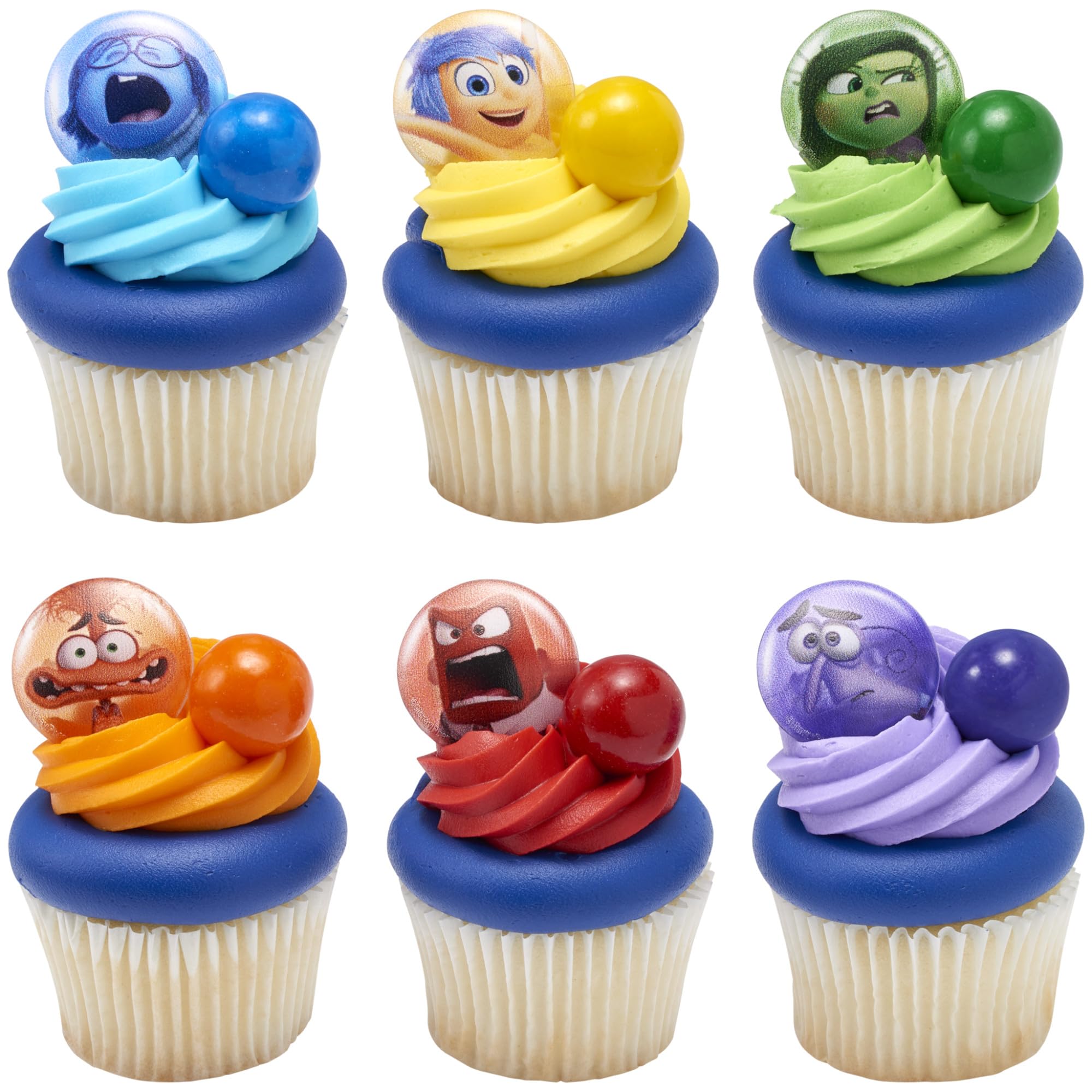 DecoPac Disney & Pixar's Inside Out 2 Bursts of Emotion Rings, Multicolored Cupcake Decorations, Food Safe Cupcake Toppers – 24 Pack