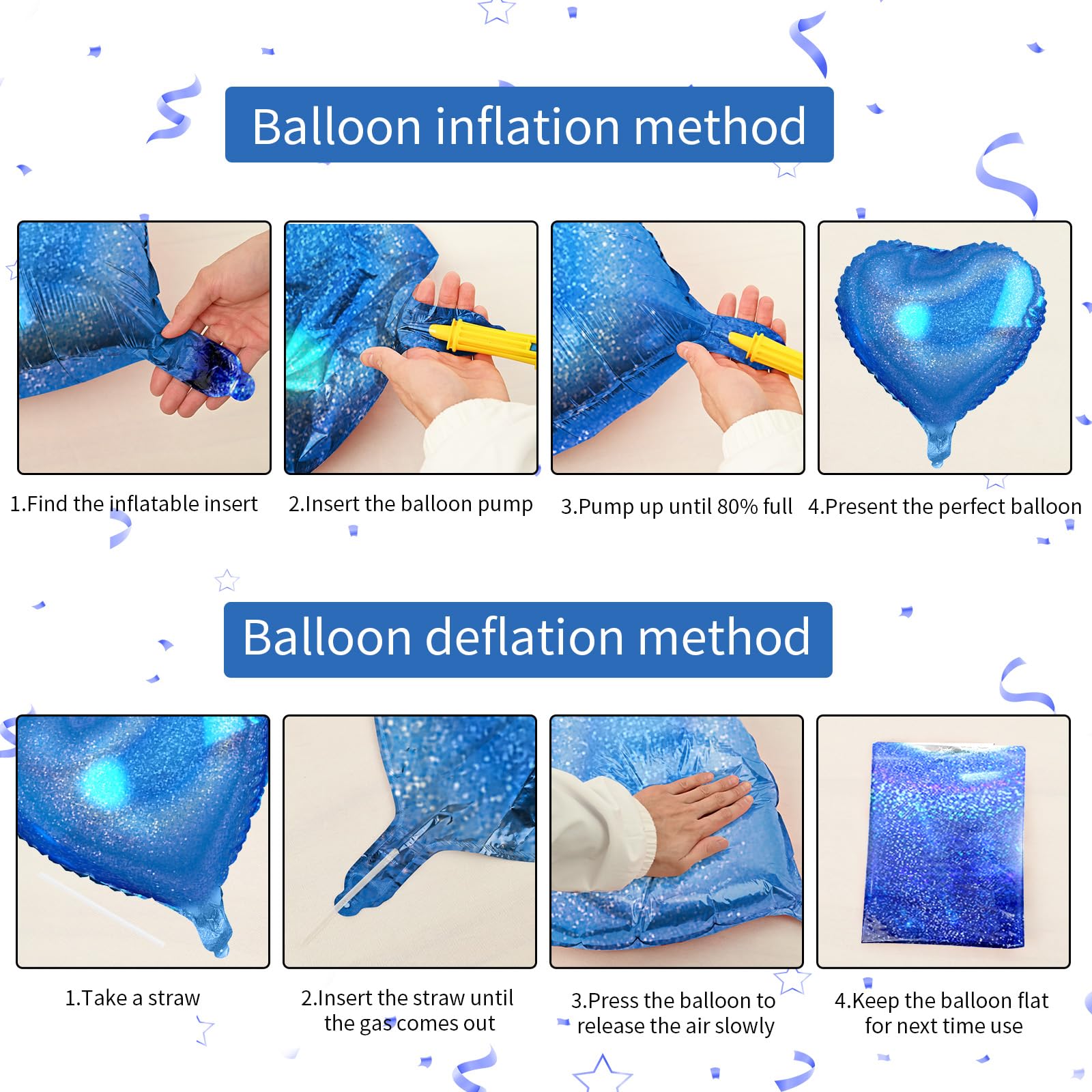 Biapian Dark Blue Heart Balloons, 10PCS Glitter Blue Heart Shape Balloons, 18inch Love Foil Balloons Helium for Boys Men Valentines Day, Graduation, Wedding, Brithday, Baby Shower Party Decorations