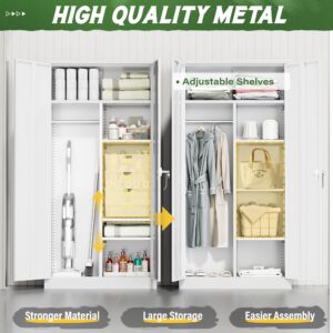 Greenvelly Metal Wardrobe Closet with Doors and Shelves,72" Armoire Wardrobe Closet for Hanging Clothes for Office, Home, School, Employee,Gym(White)