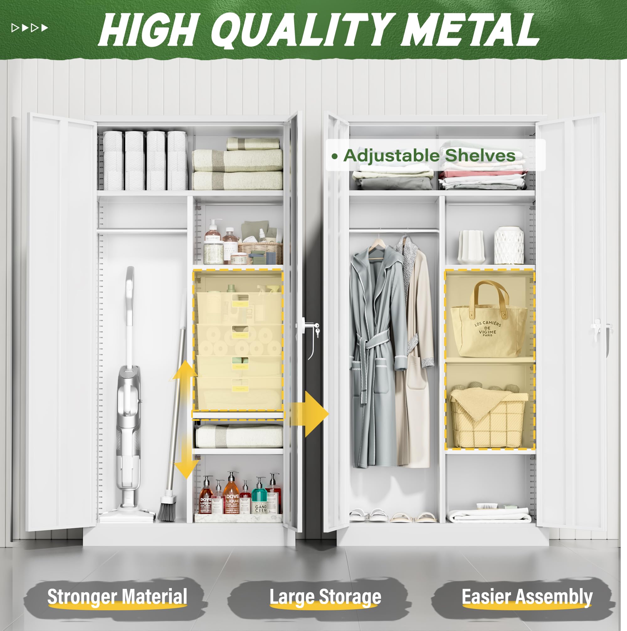 Greenvelly Metal Wardrobe Closet with Doors and Shelves,72" Armoire Wardrobe Closet for Hanging Clothes for Office, Home, School, Employee,Gym(White)