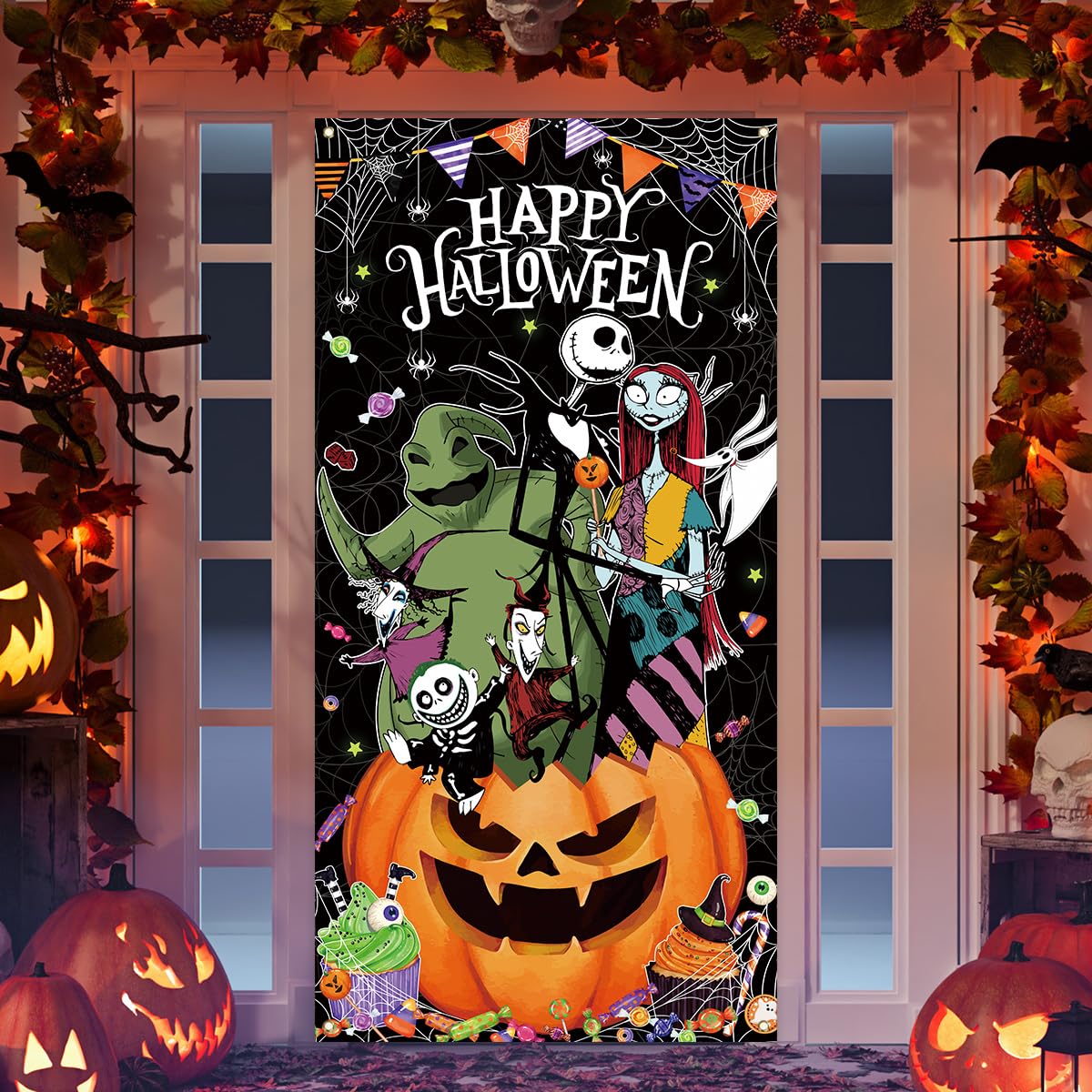 Halloween Decorations Christmas Nightmare Before Door Cover Jack Sally Gothic Banner Day of The Dead Halloween Decorations for Home Party