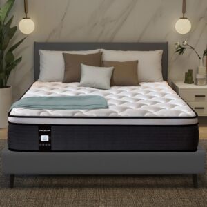 datmou queen mattress, 14 inch hybrid mattress, queen size mattress in a box, gel memory foam hybrid mattress with individually pocketed springs, fiberglass free,certipur-us