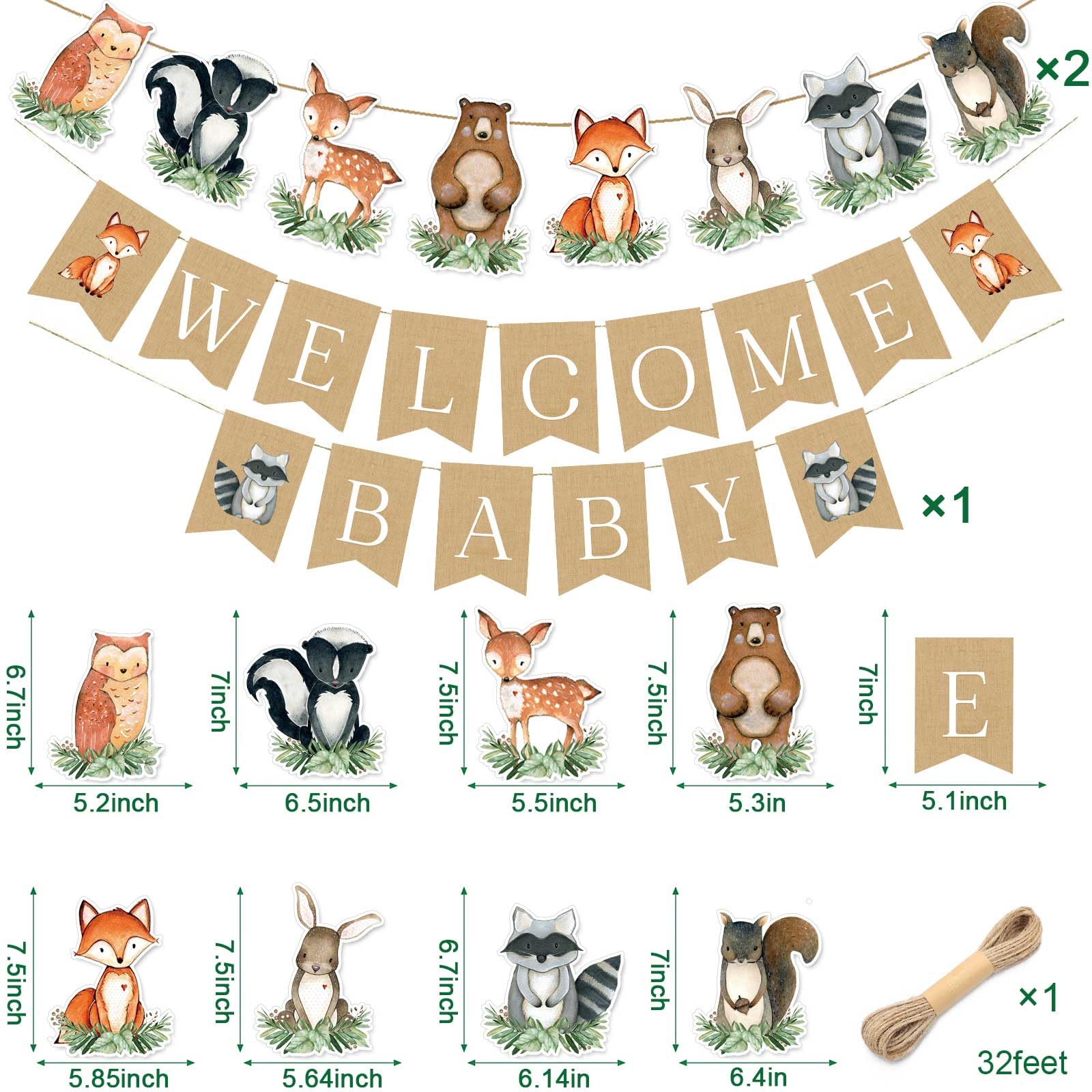 Woodland Baby Shower Banner, Woodland Animals Party Decorations, Woodland Welcome Baby Banners, Forest Animals Party Supplies for Boys Girls, Woodland Creatures Baby Shower Birthday Party Decor