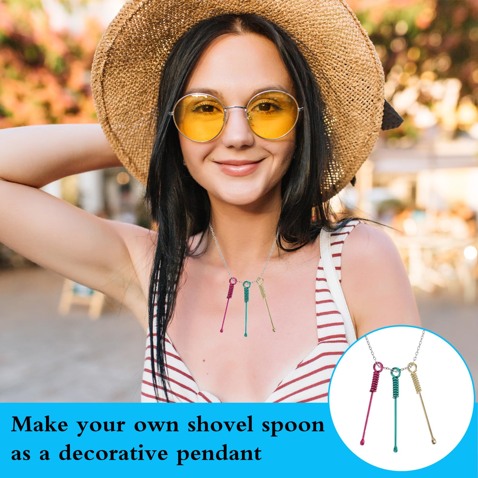 GEEHUA 15 PCS Tiny Spoon, Portable Alloy Mini Shovel Spoon Powder Spoon Keychain Teaspoon Sparkling Pendant Necklace for Spices Salts Sand Spice Scoop