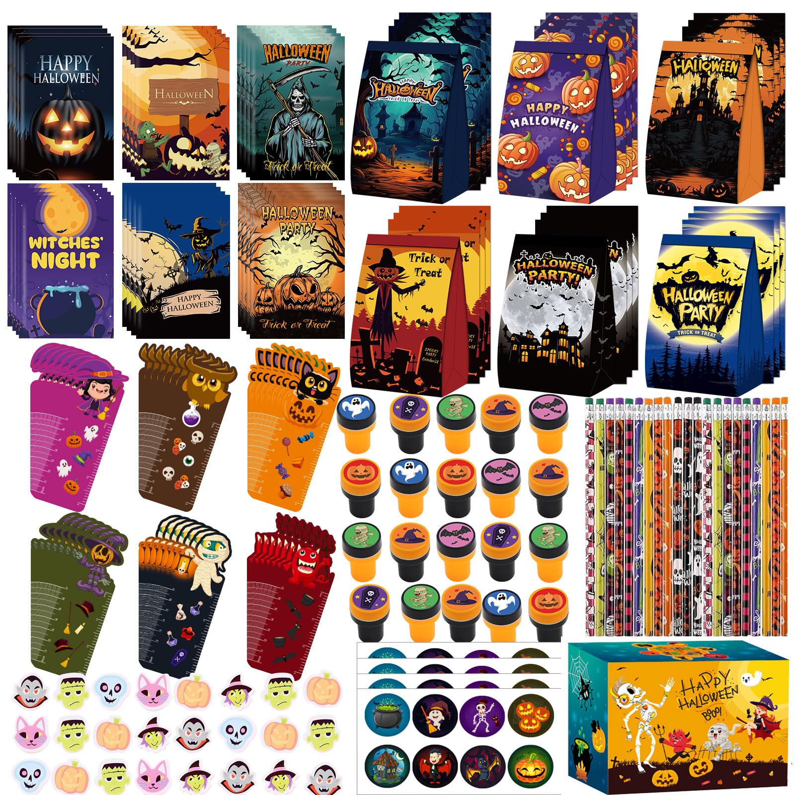 APROAT 168pcs Halloween Goodie Bag Fillers,Bulk Halloween Party Favors for Kids, Halloween Prizes, Halloween Favors for School, Halloween Non Candy Treats