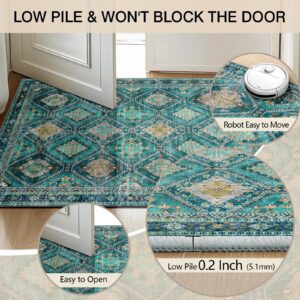 CAPALOCA Area Rug 6x9 Area Rugs Print Machine Washable Area Rug Vintage Boho Area Rug Bohemian Distressed Carpet Non Slip Low Pile Stain Resistan for Living Room Bedroom Teal/Blue/Purple