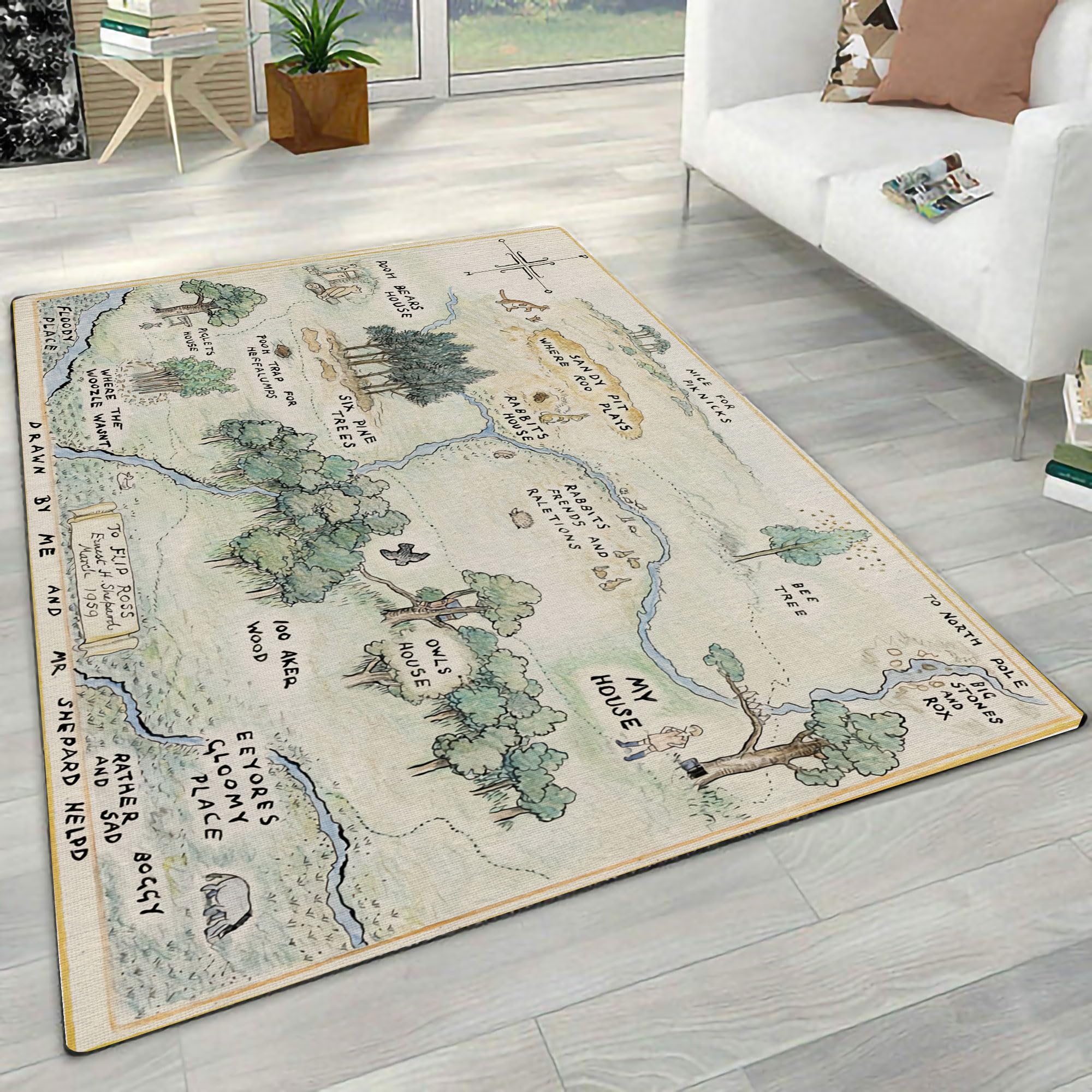 SHOUSE 100 Acre Wood Map Rug, Winnie The Pooh Hundred Acre Wood Rug, Winnie The Pooh Area Rug for Nursery, Washable Rug, Winnie The Pooh Rug for Nursery, Living Room Rug, Nursery Rug (72 * 48 inches)