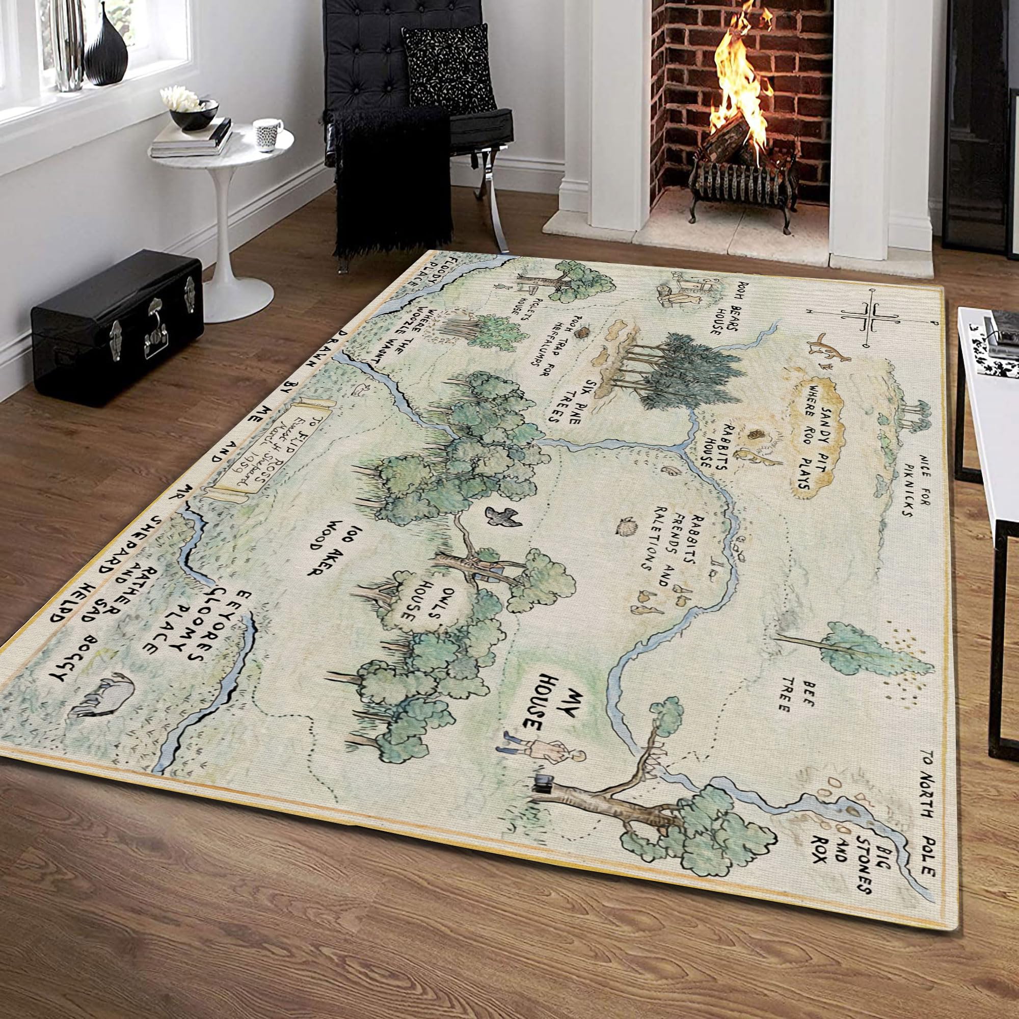 SHOUSE 100 Acre Wood Map Rug, Winnie The Pooh Hundred Acre Wood Rug, Winnie The Pooh Area Rug for Nursery, Washable Rug, Winnie The Pooh Rug for Nursery, Living Room Rug, Nursery Rug (72 * 48 inches)