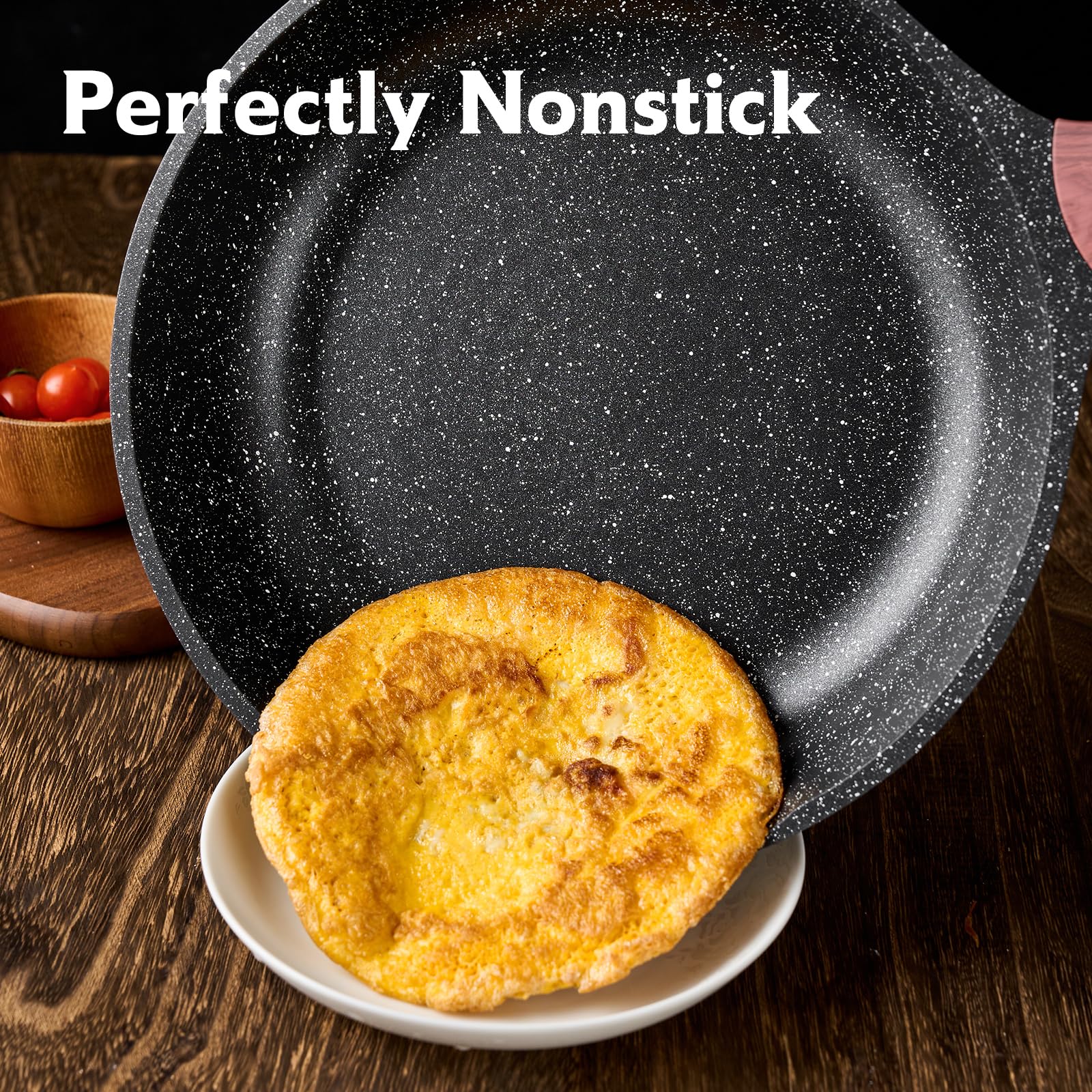 SNOWCLAD Non Stick Frying Pans,8 inch Granite Nonstick Frying Pan,Egg Pan Omelet Skillet,Chef's Pan Stone Cookware, PFOA Free,Induction Compatible