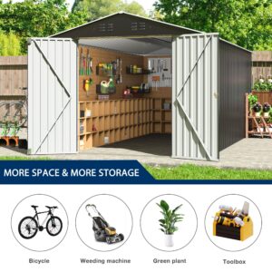 VIWAT 8' x 12' Outdoor Steel Storage Shed with Updated Frame Structure and Lockable Doors, Metal Shed Upgrade Height Ideal for Garden, Backyard, and Patio Utility and Tool Storage