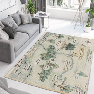 SHOUSE 100 Acre Wood Map Rug, Winnie The Pooh Hundred Acre Wood Rug, Winnie The Pooh Area Rug for Nursery, Washable Rug, Winnie The Pooh Rug for Nursery, Living Room Rug, Nursery Rug (72 * 48 inches)