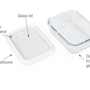 Sio GLASS storage containers with GLASS lids, NO PLASTIC, Set of 3, Airtight Small Medium Large for Food Meal Prep, Silcone Snapware Bowl Container