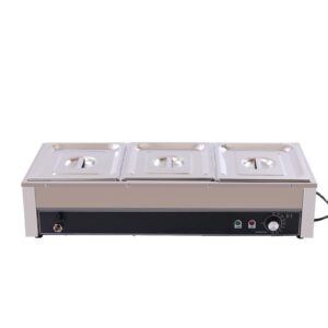 Electric Commercial Food Warmer,Buffet Food Warmer,Stainless Steel Bain Marie Buffet with Temperature Control & Lid for Parties, Catering (3 Pan-1500W)