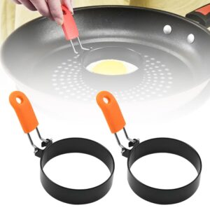 egg rings for frying, 2024 new stainless steel egg rings round egg cooker rings, pancake shapers with orange silicone handle non-stick egg molds for kitchen breakfast tool egg shaper (a-2pcs orange)