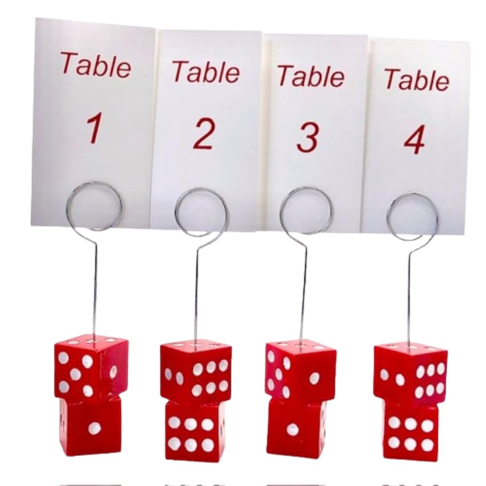 Bunco Table Number Stands with Table Numbers 1-4. Perfect for any Bunco or Casino Themed Party Party. Heavy Red Acrylic Dice Table Number Stands with Premium Gloss Finish. Bunco Supplies.