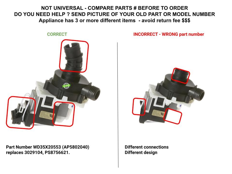 GSPUSA WD35X20553 CKDX20553X compatible with General Electric Dishwasher Pump Drain (Only) fits old # WD35X20553