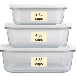 Sio GLASS storage containers with GLASS lids, NO PLASTIC, Set of 3, Airtight Small Medium Large for Food Meal Prep, Silcone Snapware Bowl Container