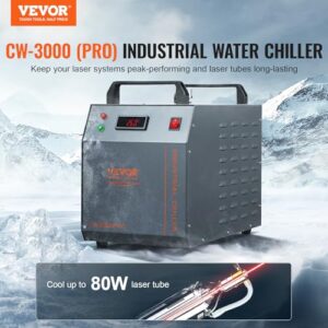 Industrial Water Chiller, CW-3000(PRO), Air-Cooled Industrial Thermolysis Type Water Chiller with 12L Water Tank Capacity 18 L/min Max Flow Rate, for 40W-80W CO2 Laser Engraving & Cutting Machines