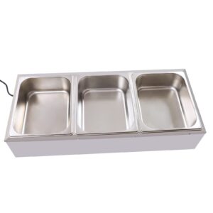 Electric Commercial Food Warmer,Buffet Food Warmer,Stainless Steel Bain Marie Buffet with Temperature Control & Lid for Parties, Catering (3 Pan-1500W)