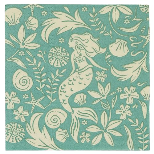 Karma, 20-Count 3-Ply Cocktail Size Paper Napkins, Decorative Guest Paper Napkins for Party Picnic, Dinner, Baby Shower, Bridal Shower, Mermaid