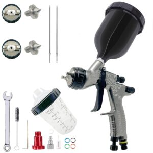 hvlp spray gun, 1.3 mm and 1.8 mm stainless steel air spray gun, 600 ml and 400 ml mixing cup gravity feed paint sprayer for paint and varnish. (black)