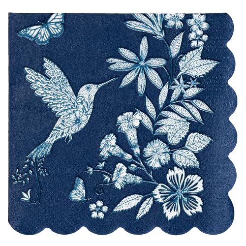 Karma, 20-Count 3-Ply Cocktail Size Paper Napkins, Decorative Guest Paper Napkins for Party Picnic, Dinner, Baby Shower, Bridal Shower, Hummingbird