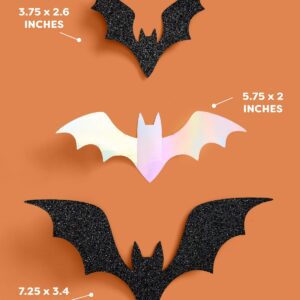 xo, Fetti Halloween Bat Wall Decor - 50 pcs. | Spooky Season Decoration, Haunted House Party Signs, Adhesive Bat Decor, Black and Silver Backdrop