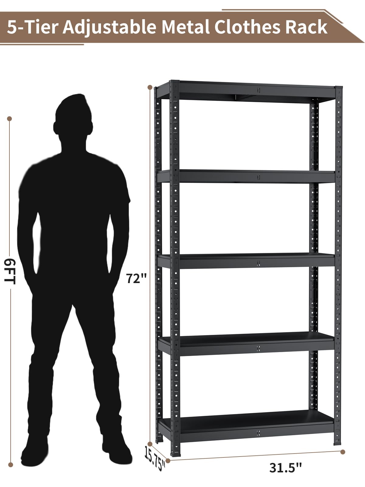 5-Tier Adjustable Metal Storage Shelves,Heavy Duty 1750 lbs Capacity Shelving,Waterproof Rust-Resistant Tool-Free Assembly Multi-Functional Garage Shelves Utility Shelf Rack 15.75"Dx31.5"Wx72"H