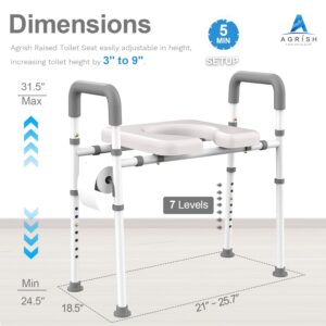 Agrish Raised Toilet Seat with Handles, FSA/HSA Eligible Toilet Seat Risers for Seniors - with Adjustable Height & Width, 500lb Handicap Elevated Toilet Seat for Elderly, Fit Any Toilet