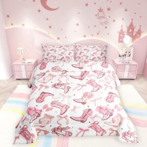 manfei cowgirl comforter set,western cowboy boots pink bowknots bedding set for kids teens bedroom,dreamy fairy tale princess starry quilt set,pink white duvet insert 2 pcs with 1 pillowcase,twin