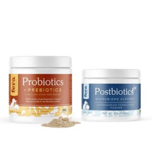 fera pets probiotic & postbiotic bundle for dogs & cats – organic probiotics with 12 strains, prebiotics, oregano, thyme & tynagen for digestive and immune support – 60 servings & 120 servings