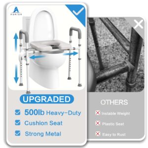 Agrish Raised Toilet Seat with Handles, FSA/HSA Eligible Toilet Seat Risers for Seniors - with Adjustable Height & Width, 500lb Handicap Elevated Toilet Seat for Elderly, Fit Any Toilet