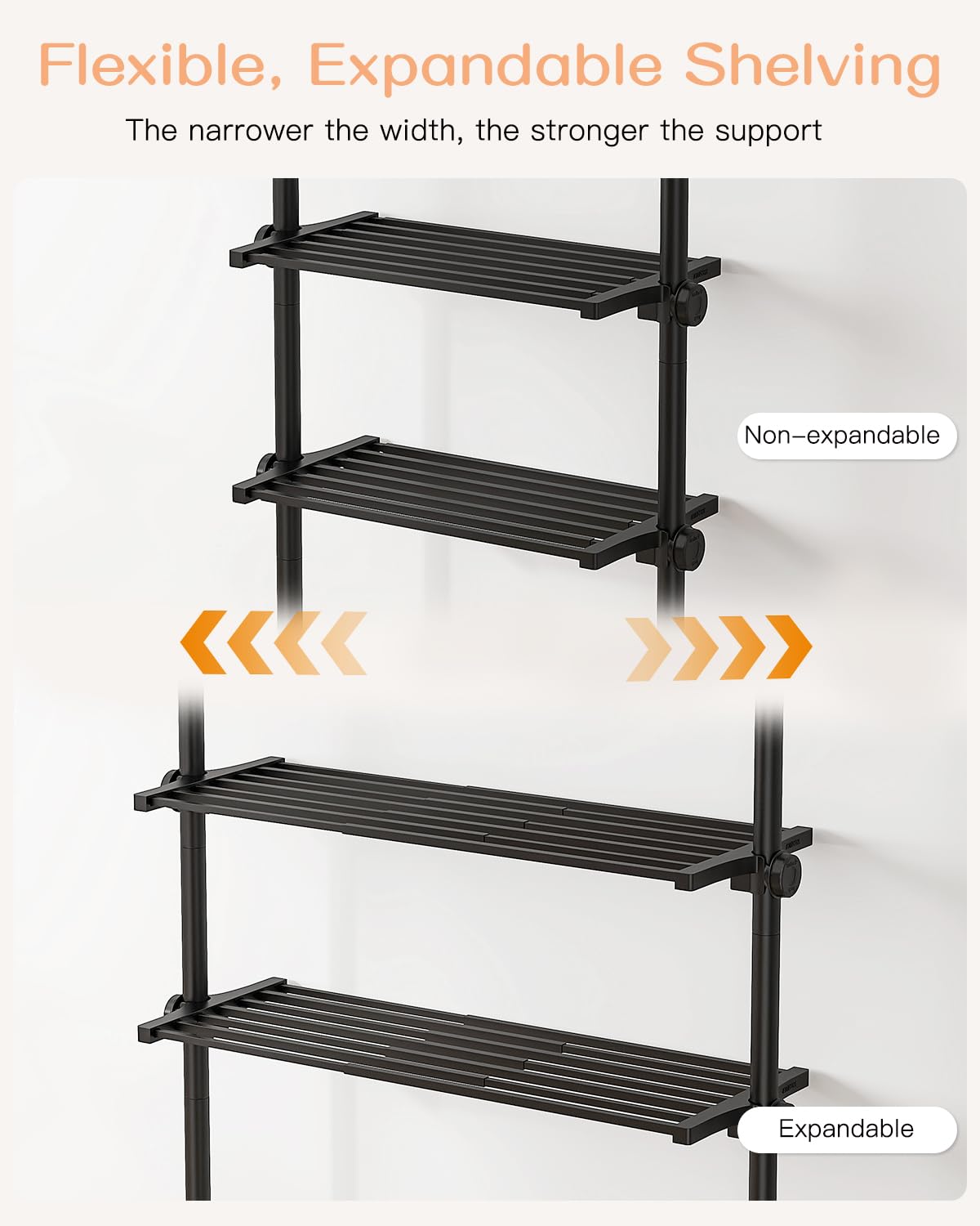 ALLZONE 5-Tier Metal Storage Shelves Organizer, Adjustable Width and Height, Shelving Units and Storage with Tension Mount, Versatile for Kitchen Shelves, Closet Shelves, Laundry Room Shelves, Black