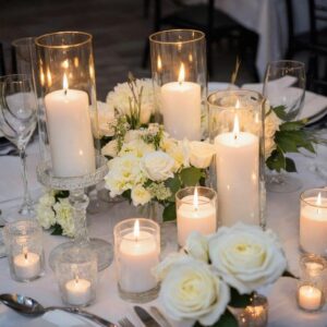 PNJHDZ 24 Pcs White Pillar Candles and Glass Candle Holders, Clear Cylinder Vases Pillar Candle Holders for Pillar Candles, Hurricane Candle Set for Wedding Party, Event, Home Office Decor